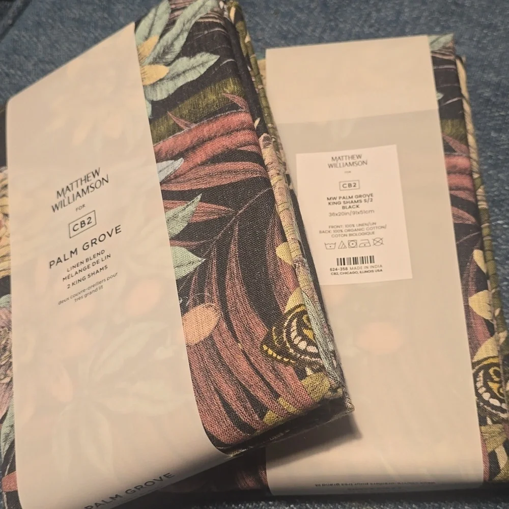 ❤️BUY 2 GET 1 FREE DEAL Palm Grove Linen King Pillow Shams Set of 2
